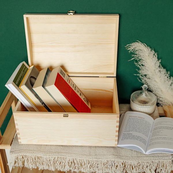 Creative Deco Large Chest Julförvaringslåda i omålat trä | 34,5 x 25 x 19,2 cm omålad