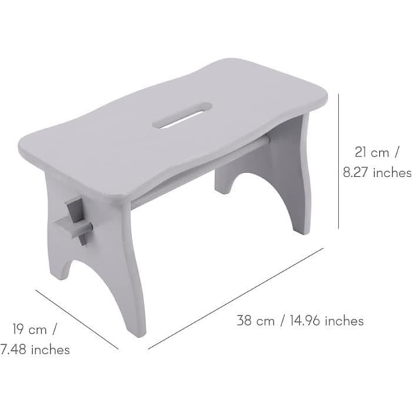 Grå træskammel - 38 x 19 x 21 cm - Skrivebord, stol, plante, lille lav skammel - træbænk - usamlet Grå