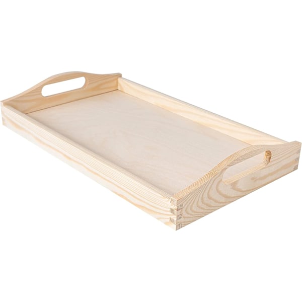 Träbricka med enkla handtag | 39,5 x 24 x 6,3 cm | Rektangulär | Kreativ Deco Beige