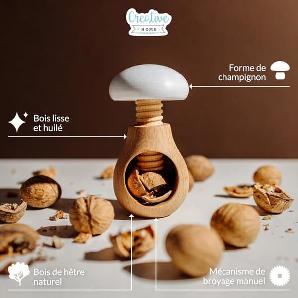 Casse-Noix Creative Home Champignon Manuel Trä Vit 10x7 cm Vit