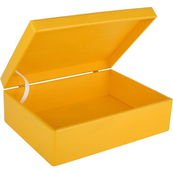 Creative Deco Gul træopbevaringsboks - 40 x 30 x 14 cm (+/- 1 cm) - med låg - Trækasse - Kassekasse Trunk Coffr Gul