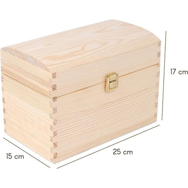 Creative Deco Chest Puinen säilytyslaatikko Suuri | 25 x 15 x 17 cm | jossa lukko ja kaareva kansi