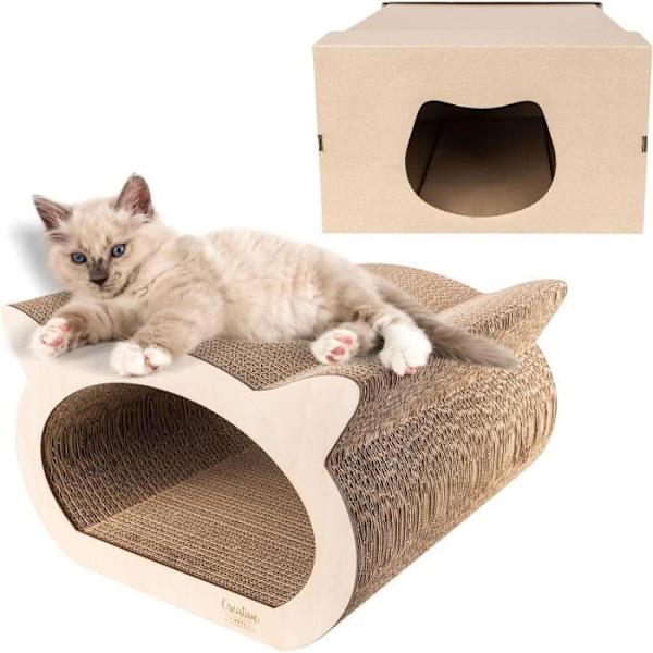 Kreative Kæledyr Kat Kradsestolpe 37 x 36 x 23 cm + Paphus | Cat Scratcher forstærket med krydsfiner | Møbelbeskytter kastanj