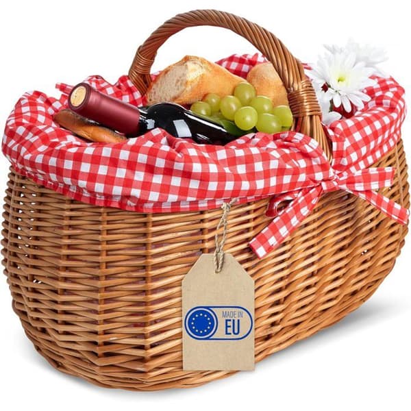 Picknickkorg - CREATIVE HOME - Creative Home - Flätad rotting - Röda rutor - 45x32x34 cm brun
