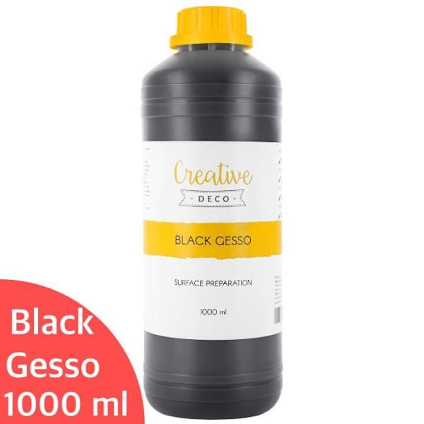 Creative Deco Black Acryl Gesso Additiv | 1L | Underlag | Primer og flydende klargøring af akrylmaling