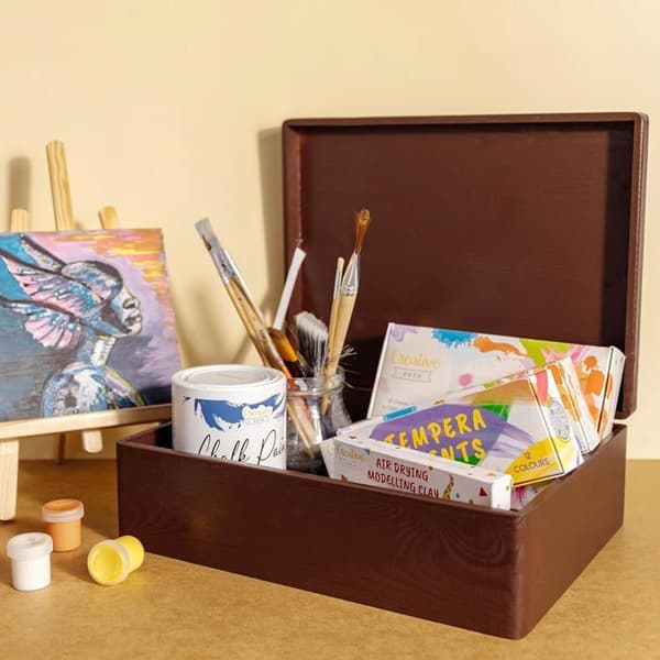 Creative Deco Brun träförvaringslåda | 40 x 30 x 14 cm | Trälåda | Minnesbox | Box Crate Trunk | RÅ brun