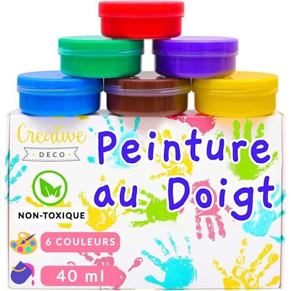 Lasten sormimaali - CREATIVE DECO - 6 x 40 ml ruukut - Intensiiviset ja kirkkaat värit - Vesipestävä Flerfärgad