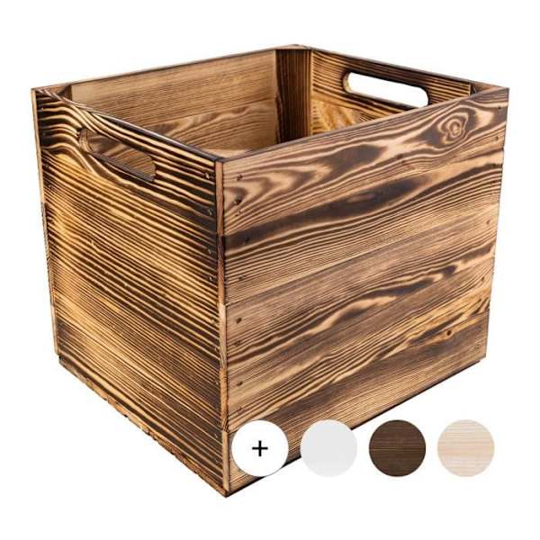 Creative Deco Flamed Wood Case Kompatibel med KALLAX och EXPIDIT Hyllor 33x37x33cm | Förvaringskub | Kallax Förvaringslåda Flamma