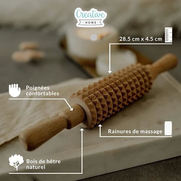 Anti-cellulitemassager i træ med håndtag - Kreativt hjem - 28,5 x 4,5 cm - Naturligt bøgetræ - Fitness Naturlig