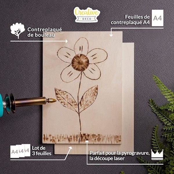 Creative Deco 3 x A4 råträplywood | 3 x 300 x 210 mm (+-- 0,5 mm) | Handgjord baltisk björkpanel Naturlig