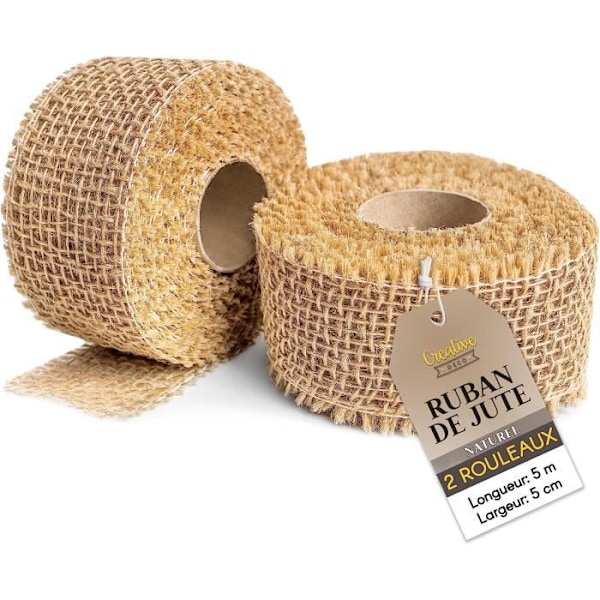 Juuttipöytäjalka - CREATIVE DECO - Setti 2 - 5 cm x 5 m - Luonnollinen beige - Jouluinen hääkoristelu Naturligt beige