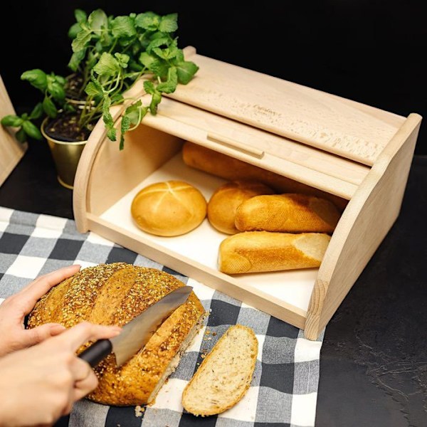 Creative Home Natural Bread Box | 38 x 28,5 x 17,5 cm | Brödlåda | Brödlåda av trä | Trälåda | Brödkorg Naturlig