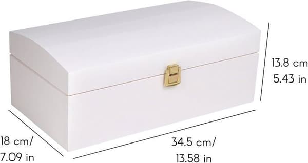 Förvaringslåda - Creative Deco - Vit Trä - 34,5 x 18 x 13,8 cm - Spänne - Böjd Lock Vit