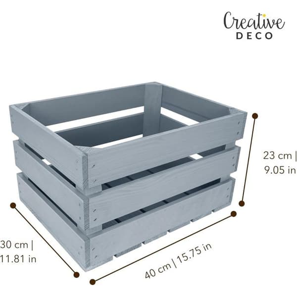 Trækasse - CREATIVE DECO - Grå - 40x30x23 cm - Vintage Opbevaring Grå