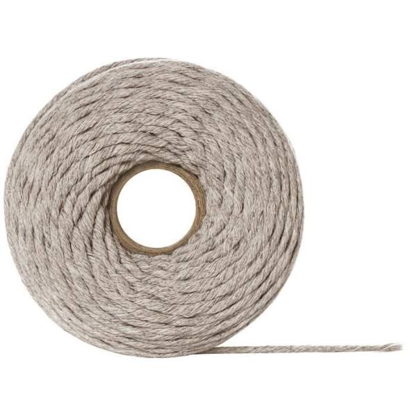 3 mm x 200 m Mørkebeige Macramé-reb - bomulds- og polyestertråd - (+/-) 0,5 mm tykkelse - Naturlig ledningsgarn