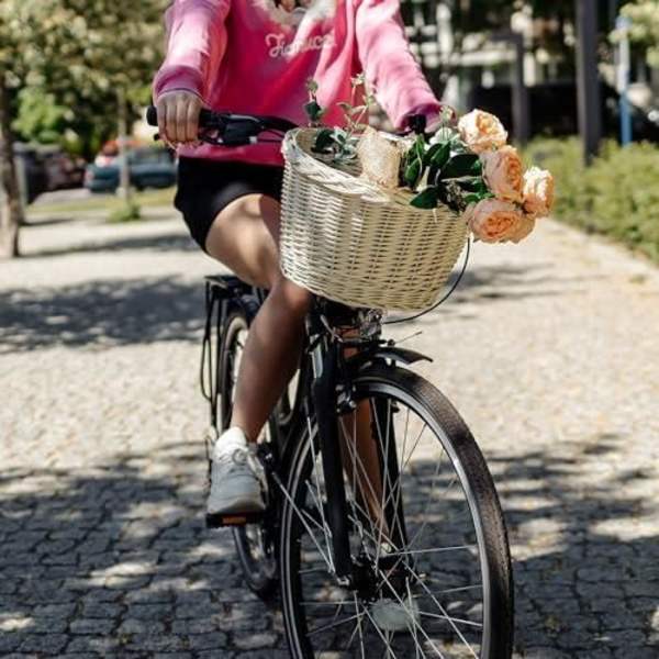 Creative Home White Wicker Cykelkorg | 36 x 29 x 23 cm (+-- 2 cm) Lättvikt | Tjock pil | Handflätad | Lätt att montera Vit