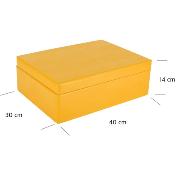 Creative Deco Gul træopbevaringsboks - 40 x 30 x 14 cm (+/- 1 cm) - med låg - Trækasse - Kassekasse Trunk Coffr Gul