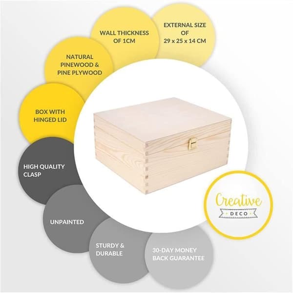 Förvaringslåda - Creative Deco - Obehandlad - Trä - 29x25x14 cm - Lås Beige