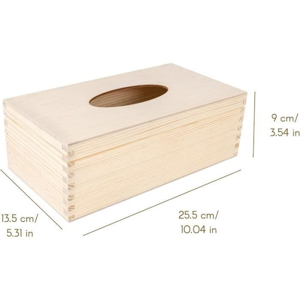Tissue Box - Creative Deco - Rektangulär - Naturligt trä - 25,5 x 13,5 x 9 cm - Kontor/badrum Naturlig