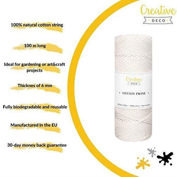 Macramé reb - CREATIVE DECO - 100m - Hvid - 48-lags garn Vit