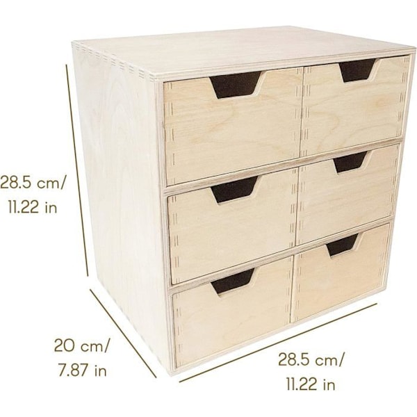 Creative Deco liten träkista | 6 Låda | 28,5 x 20 x 28,5 cm | Arrangör | Office Storage Organizer Beige