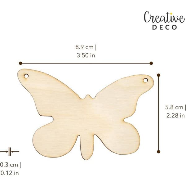 Creative Deco träutskärningar - fjärilsformer att dekorera - 9,5 x 7,5 cm omålad