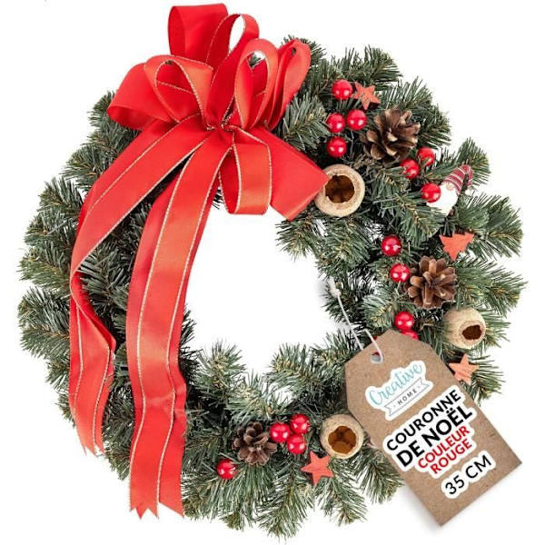 Rød julekrans - KREATIVT HJEM - Diameter 35 cm - Dørkrans - Udendørs juledekoration Grön