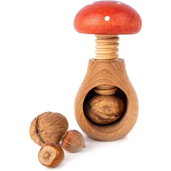 Casse-Noix - Kreativt Hem - 10 x 6 cm - Trä - Svampform - Röd och Vit Brunt, vitt och rött