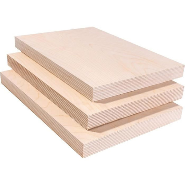 Skivor av plywood - CREATIVE DECO - Set med 3 plattor - Naturlig björk - 300x210x12mm - Laserskärning Naturligt beige