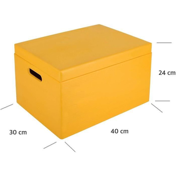 Creative Deco XXL keltainen puinen säilytyslaatikko | 40 x 30 x 24 cm | Kannen ja Kahvojen kanssa Gul