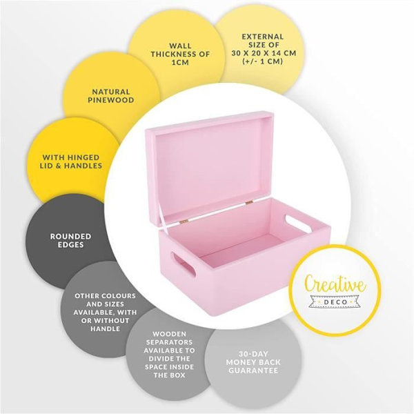 Træopbevaringsboks til at dekorere Pink - Creative Deco - 30 x 20 x 14 cm - Naturlig - Box Crate Trunk Tool Rosa