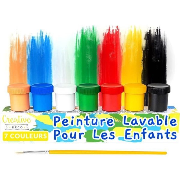 Tvättbar fingerfärg för barn - 7x20ml - Creative Leisure - Basic Vibrerande intensiva pigmenterade färger - Snabbtorkande matt effekt Flerfärgad
