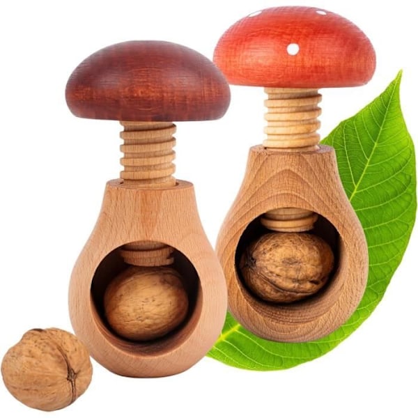 Knutteknäppare - Kreativt Hem - Set om 2 - Naturligt Trä - 10 x 6 cm - Skruvmekanism Brun/Röd/Vit