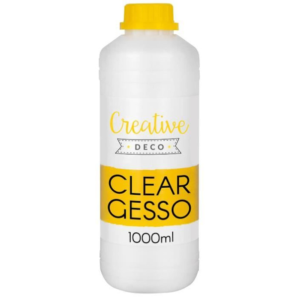 Creative Deco Clear Acryl Gesso Additiv | 1L | Klar underuld | Primer og flydende klargøring af akrylmaling