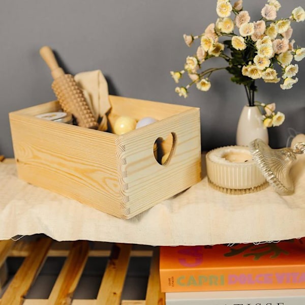 Creative Deco Träförvaringslåda - 30 x 20 x 14 cm (+/- 1 cm) - Omålad - med lock - Trälåda - Trunkbox Naturlig