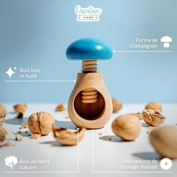 Casse-Noix Creative Home Champignon Manuel Træ Blå 10x7 cm Blå