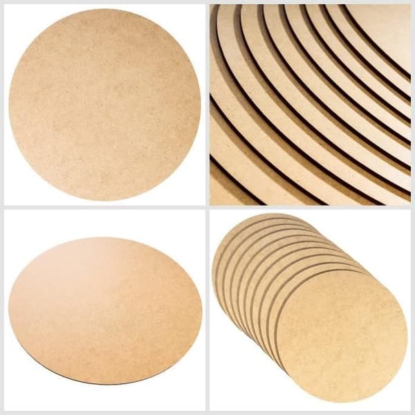 Rundt MDF-panel - CREATIVE DECO - Sæt med 10 - Diameter 20 cm - Råtræ til gør-det-selv og gravering Beige, naturlig