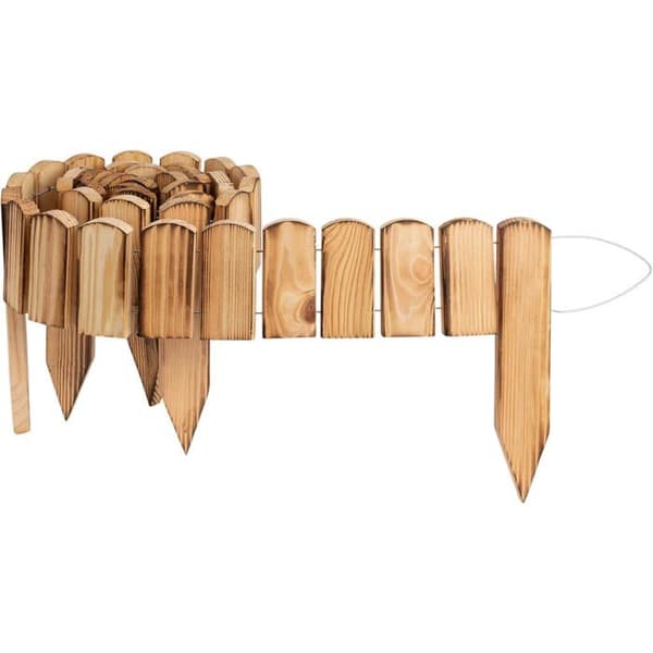 Trädgårdsrand i trä - CREATIVE HOME - Flexibel rullkant med integrerade pinnar - 200 x 10 cm - Opaliserad - Mögelresistent Opaliserad