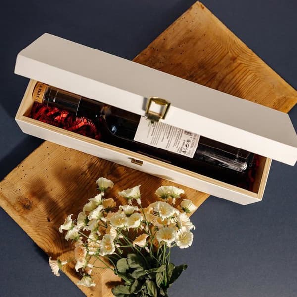 Creative Deco Vit trä vinlåda | Bröllopsvinpresent | 1 flaska | 36 x 11 x 9,8 cm | Vinlåda | Presentförpackning Vit