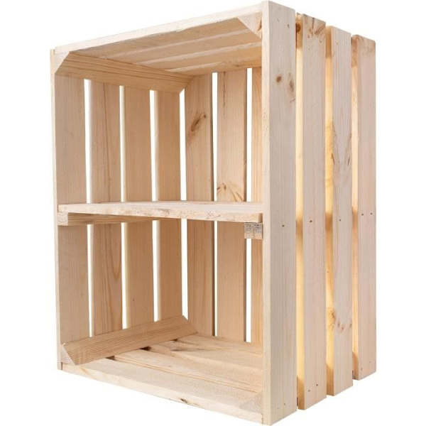 Creative Deco Naturlig trälåda med hylla - 50x40x30 cm - Förvaringslåda - Träförvaringslåda - Vinlåda Beige