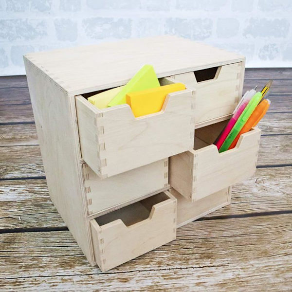 Creative Deco liten träkista | 6 Låda | 28,5 x 20 x 28,5 cm | Arrangör | Office Storage Organizer Beige