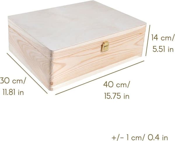 Förvaringslåda i trä - CREATIVE DECO - 40 x 30 x 14 cm - Ej målad - Låsbar - Lock omålad