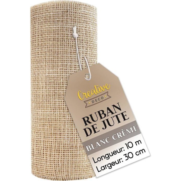 Jute Bordløberbånd 30cm x 10m Hvid CREATIVE DECO - Bryllupsdekoration Vit grädde