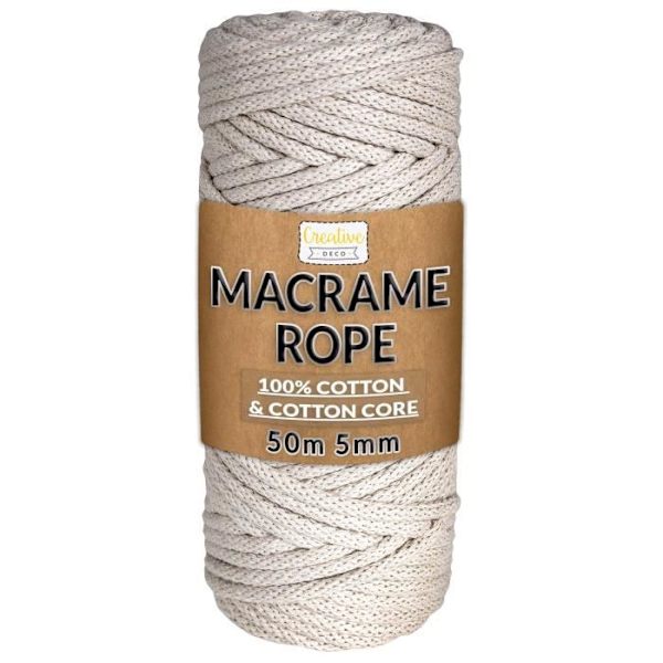 Macramé Rope Beige Bomuldstråd - 5mm x 50m - Creative Deco - Køkken, Have, Dekoration, Havearbejde