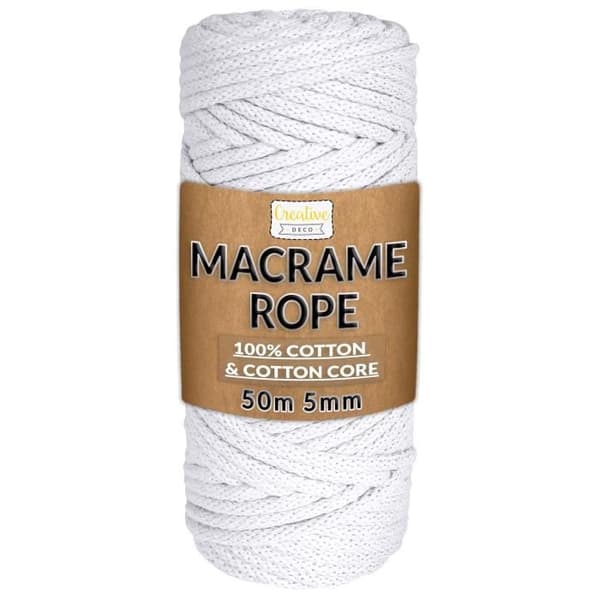 Makramé snöre - CREATIVE DECO - 5mm x 50m - Vit bomull - ±0,5mm tjocklek - Mångsidig användning Vit