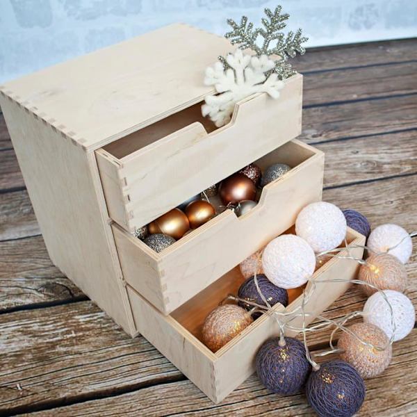 Mini trækommode - Creative Deco - 3 skuffer - Perfekt beige kommode til at dekorere og male Beige