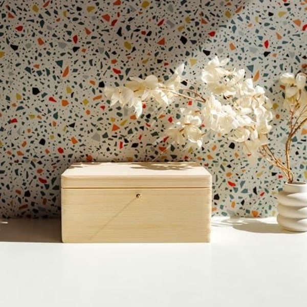 Puinen säilytyslaatikko avaimella - CREATIVE DECO - 30 x 20 x 14 cm - Maalaamaton - Muistolaatikko Omålad