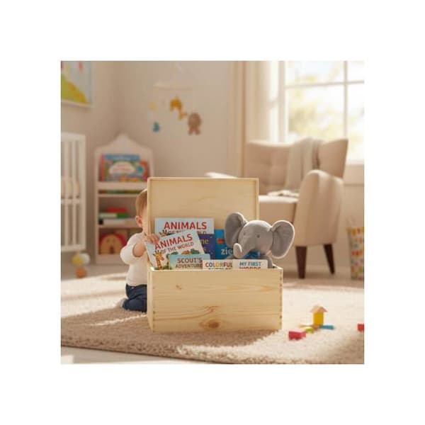 Creative Deco Träförvaringslåda 40x30x24cm - Träförvaringslåda - Köksförvaringslåda - Förvaringslåda med lock omålad