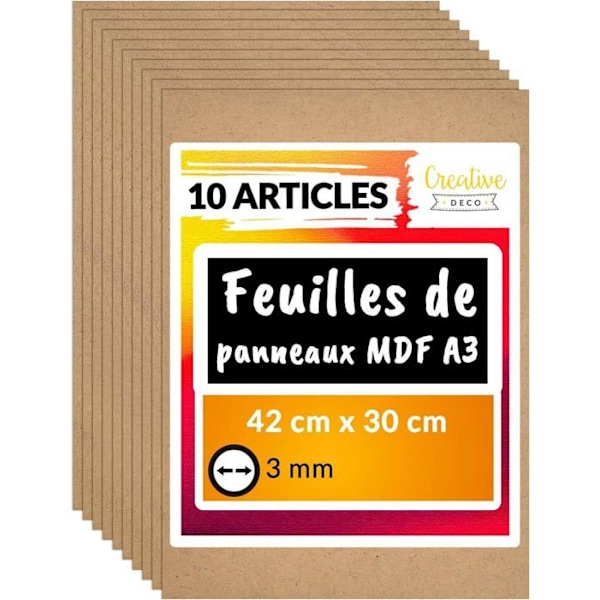 Raakapuulevylevy - Creative Deco - 10 x A3 MDF 420 x 300 x 3 mm Naturlig