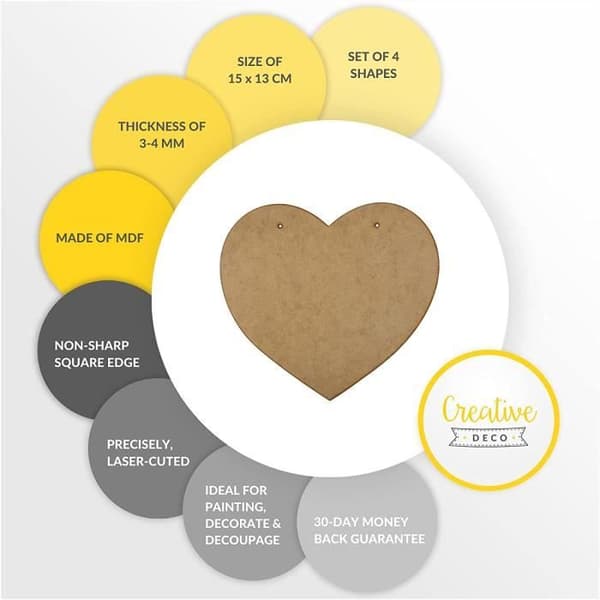 MDF-plader - Creative Deco - Hjerte - 150 mm x 130 mm - Lett - Med huller